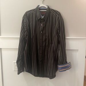 Robert Graham Brown Shirt with Green Pinstripes and Blue Cuff Accent